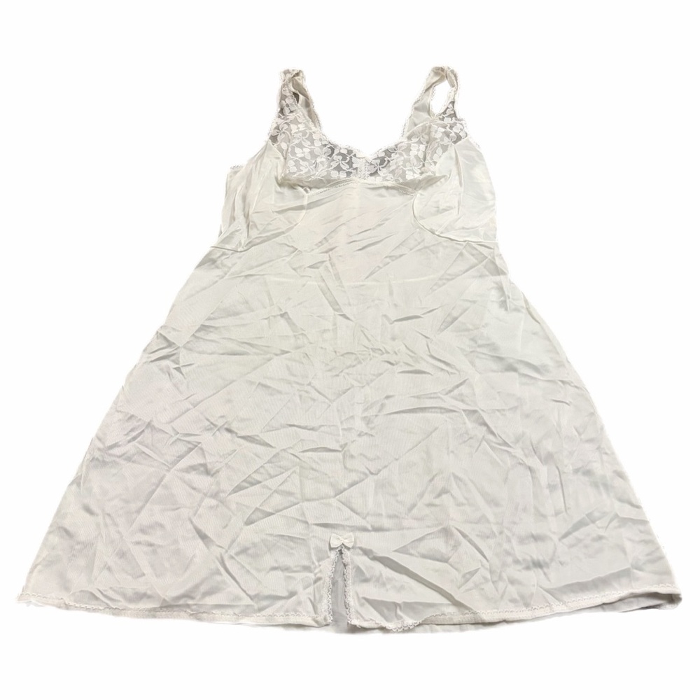 70s 80s European Vintage Triumph Silky Lace Accent Midi Slip Dress White EU 40/M